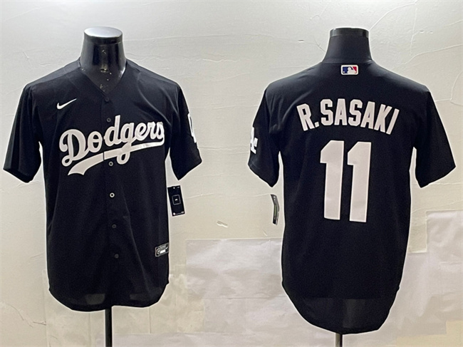 Men's Los Angeles Dodgers #11 Roki Sasaki Black Cool Base Stitched Baseball Jersey Men's Los Angeles Dodgers #11 Roki Sasaki Black Cool Base Stitched Baseball Jersey